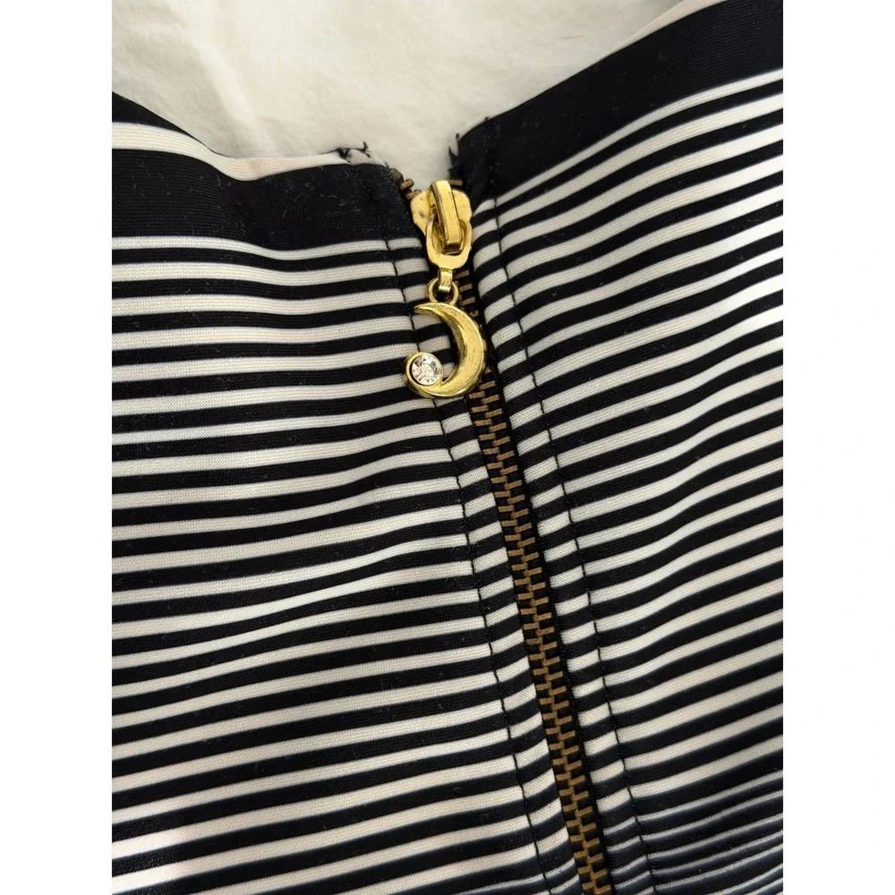 Calvin Klein Womens Black White Striped Fit Flare‎ Dress Moon Zipper Size 10